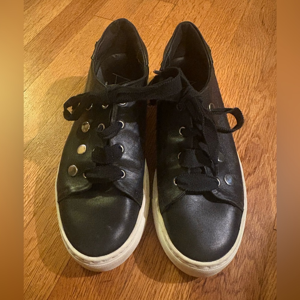 AGL‎ Black Leather Stud Lace Up Sneakers